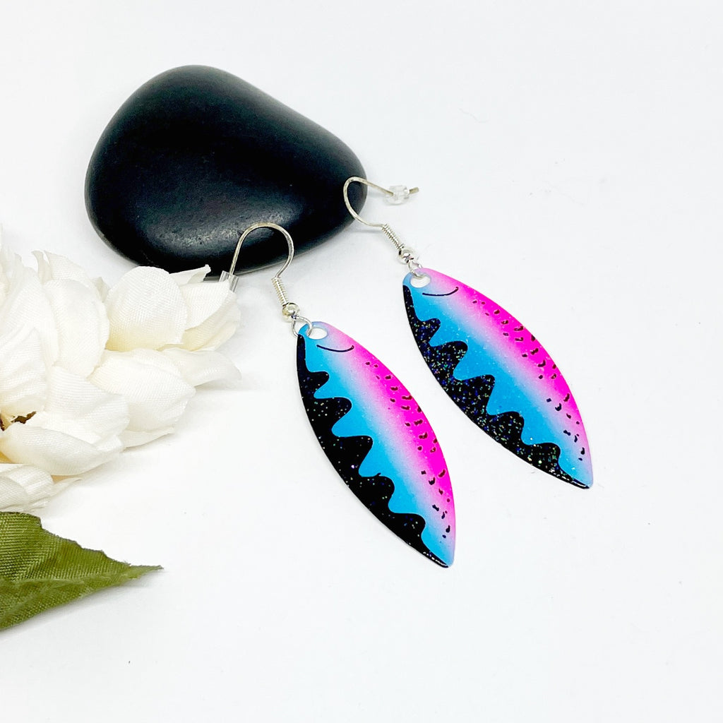 925 Sterling Silver Hot Pink Rooster Tail Fishing Lure Earrings