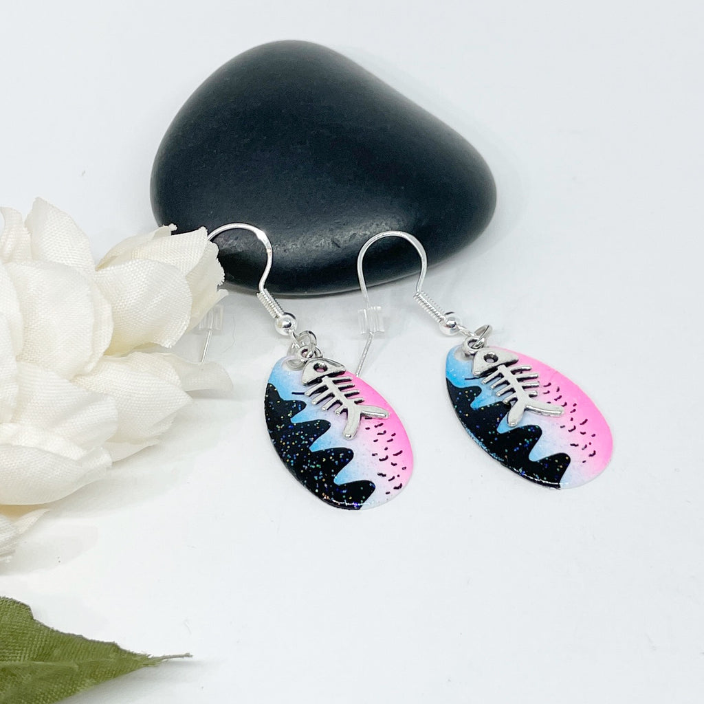fish charm bait lure Fishing Lure Earrings Pink Blue With Hook Or Fish Charms With Fish Charms