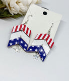 Patriotic Leather Flag Earrings With Star Charms