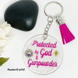 Acrylic Bullet Keychain Protected By God & Gunpowder With 9 mm Bullet