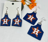 Houston Orange Glitter Star Cow Tags Earrings