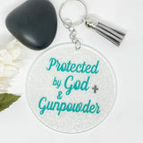 Acrylic Bullet Keychain Protected By God & Gunpowder With 9 mm Bullet