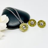 Womens Brass 45 Ammo / Bullet Necklace & Stud Earrings Gift Set