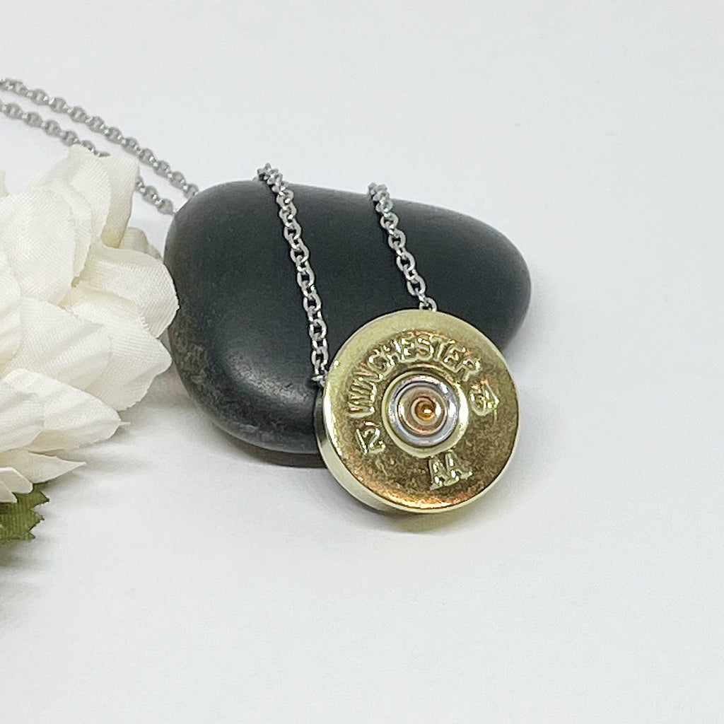 20 Gauge Winchester Brass Shotgun Necklace, Bullet Jewelry