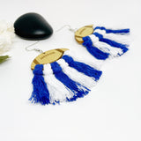 Football Blue & Red Fringe Wood Earrings