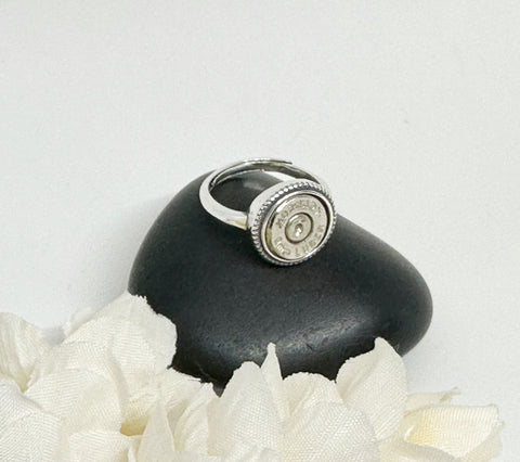 Bullet 925 Sterling Silver 9 mm Adjustable Ring For Women Ammo Jewelry Gift