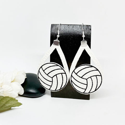 Leather Volleyball White Silhoutte Earrings