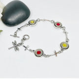 Bullet Silver Cross Charm Bracelet With Birthstone Crystals