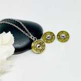 Womens Brass 45 Ammo / Bullet Necklace & Stud Earrings Gift Set