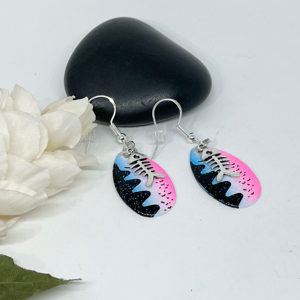 Fishing Lure Earrings Pink Blue With Hook Or Fish Charms With Fish Charms