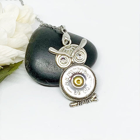 Owl 20 Gauge Shotgun Shell Necklace With Crystals