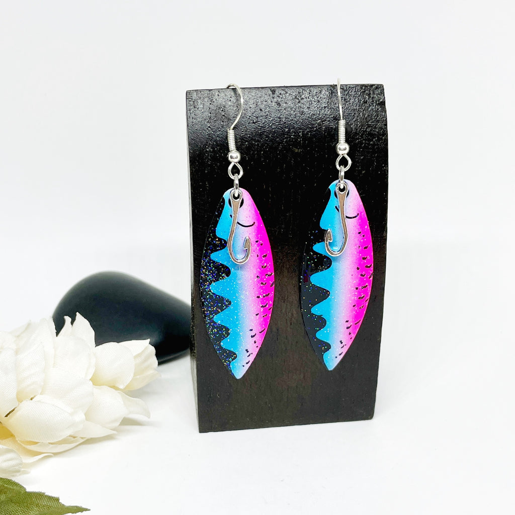 Fishing Lure Earrings Pink & Blue With Sterling Silver Wires
