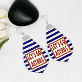 Womens Houston Diamond Shape Blue Glitter Faux Leather Earrings