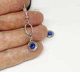 Womens Dainty Sterling Silver 9 mm Dangle Earrings With Birthstone Crystal