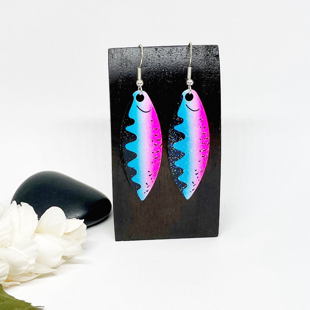 925 Sterling Silver Hot Pink Rooster Tail Fishing Lure Earrings
