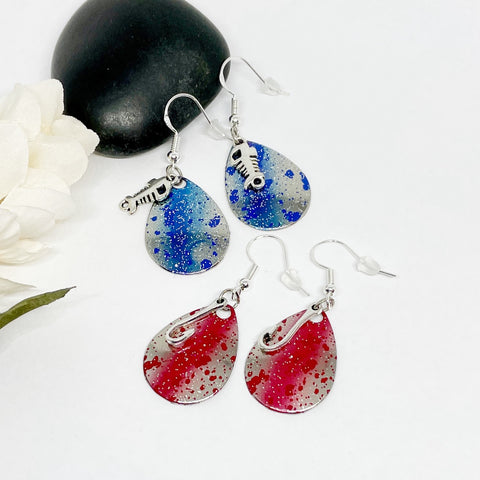 Fishing Lure Earrings Red Or Blue With Charms